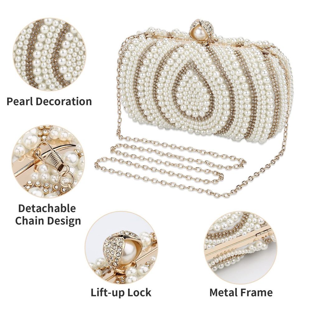 Bridal Wedding Evening Bags Pearl Beaded Purses mal Wedding Bridal Clutch ^_ - Picture 3 of 7
